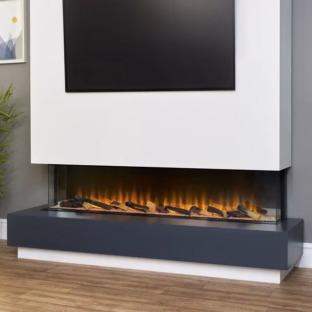 Adam Sahara 61 Inch Panoramic Media Wall Electric Fire in Black with Glass Finish