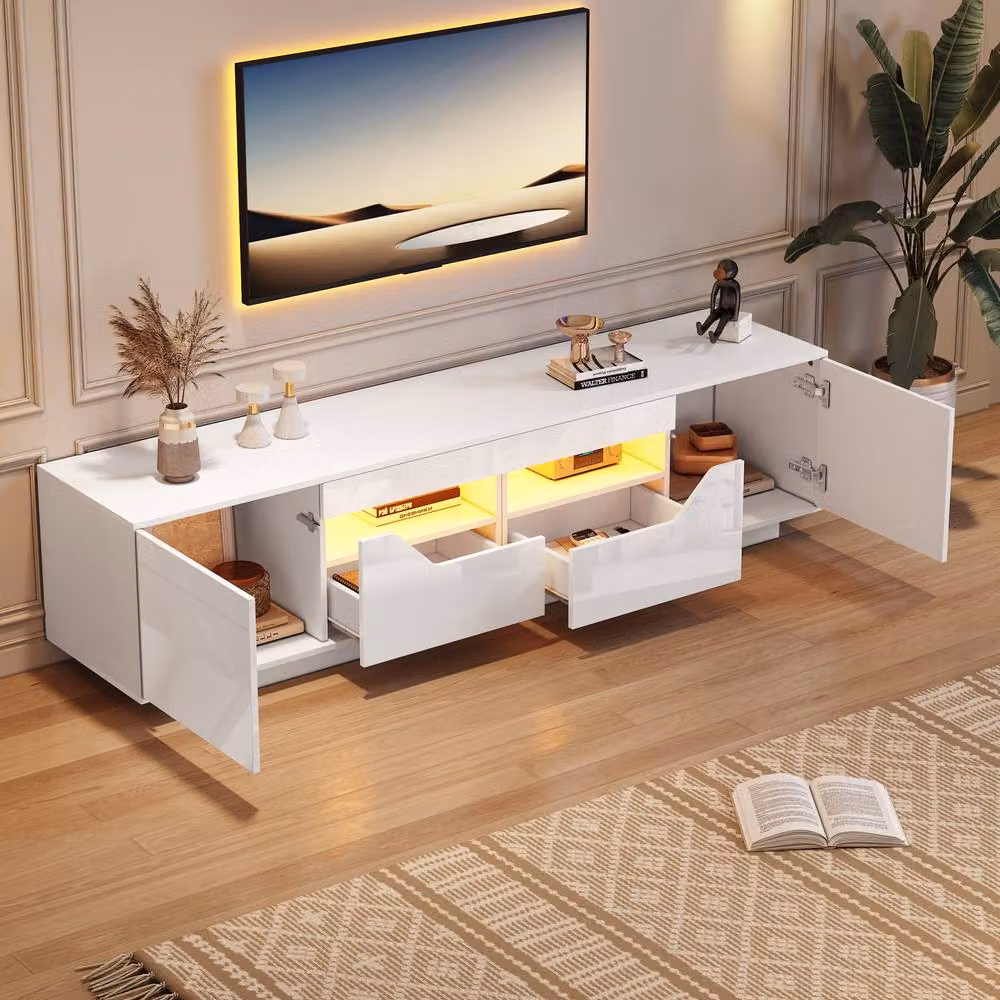 Merax Modern White High Gloss LED TV Stand with 2 Drawers and 2 Doors, W/D/H: 120 x 40 x 45 cm – 5