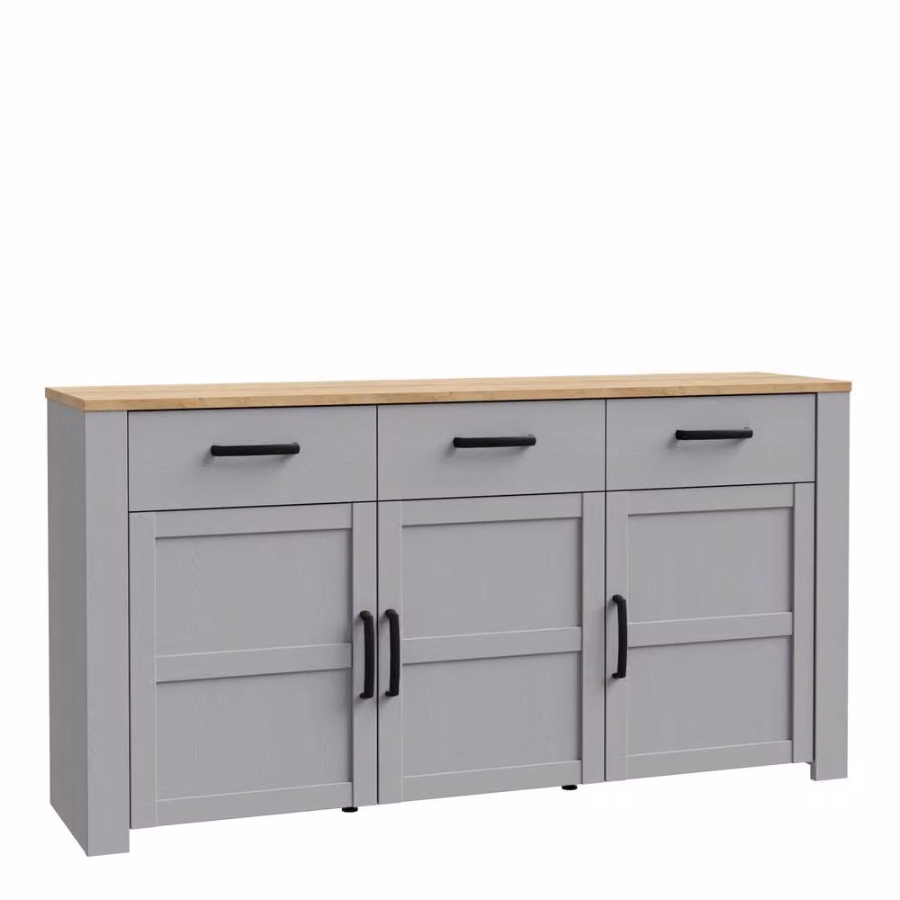 Wyld Haus Bramblecroft Grey and Natural Oak Wide Sideboard with 3 Doors and 3 Soft-Close Drawers W/D/H: 166 x 42 x 87.2 cm – 2