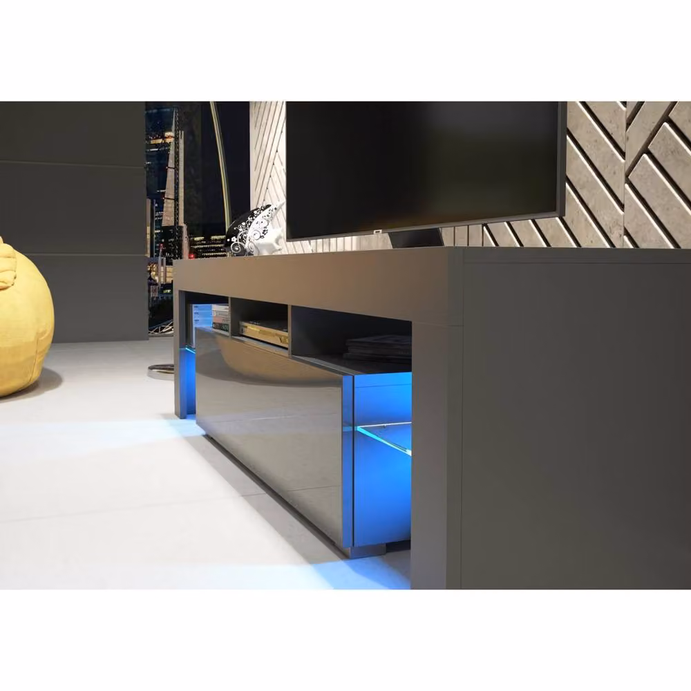 Mex Furniture LTD Aria TV Unit in Dark Grey with Glossy Doors and LED Lights, W: 160 cm, H: 45 cm, D: 35 cm – 3