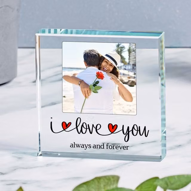 Uniqueful Personalised I Love You Glass Token Anniversary Gift for Couples in Transparent and Beige