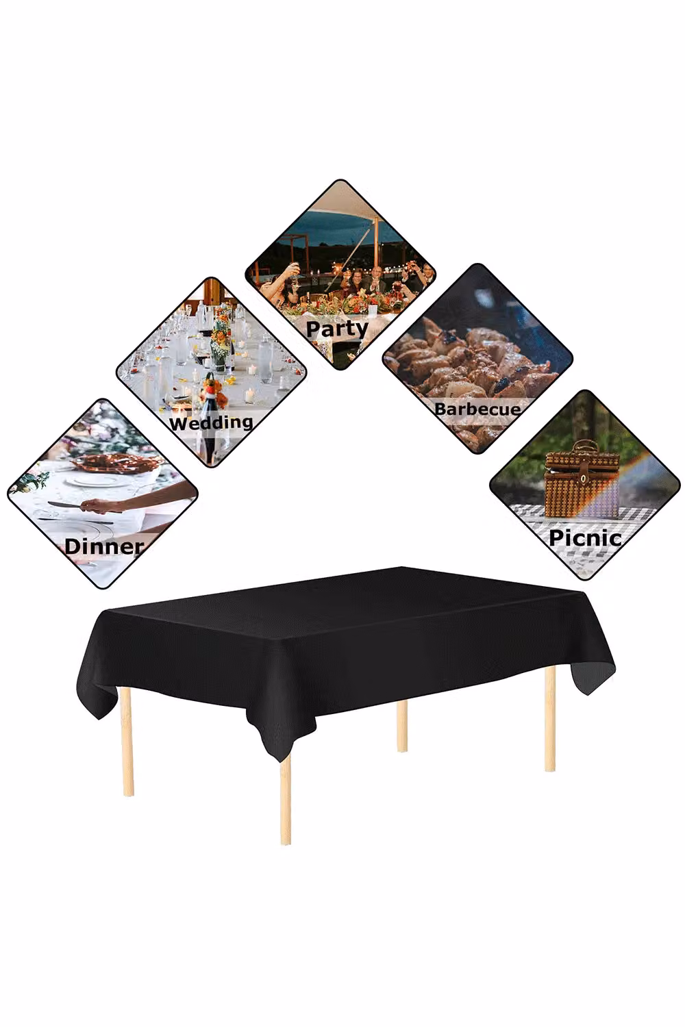 Neel Blue Plain PVC Rectangular Tablecloth in Black, W: 138 cm, L: 247 cm – 2