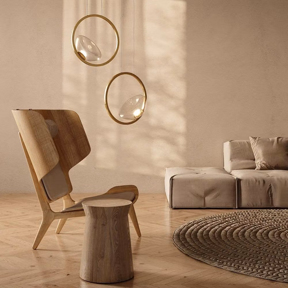 Maytoni Lunare Modern Integrated LED Pendant Ceiling Light in Gold/Brass with 3000K Warm White Light – 2