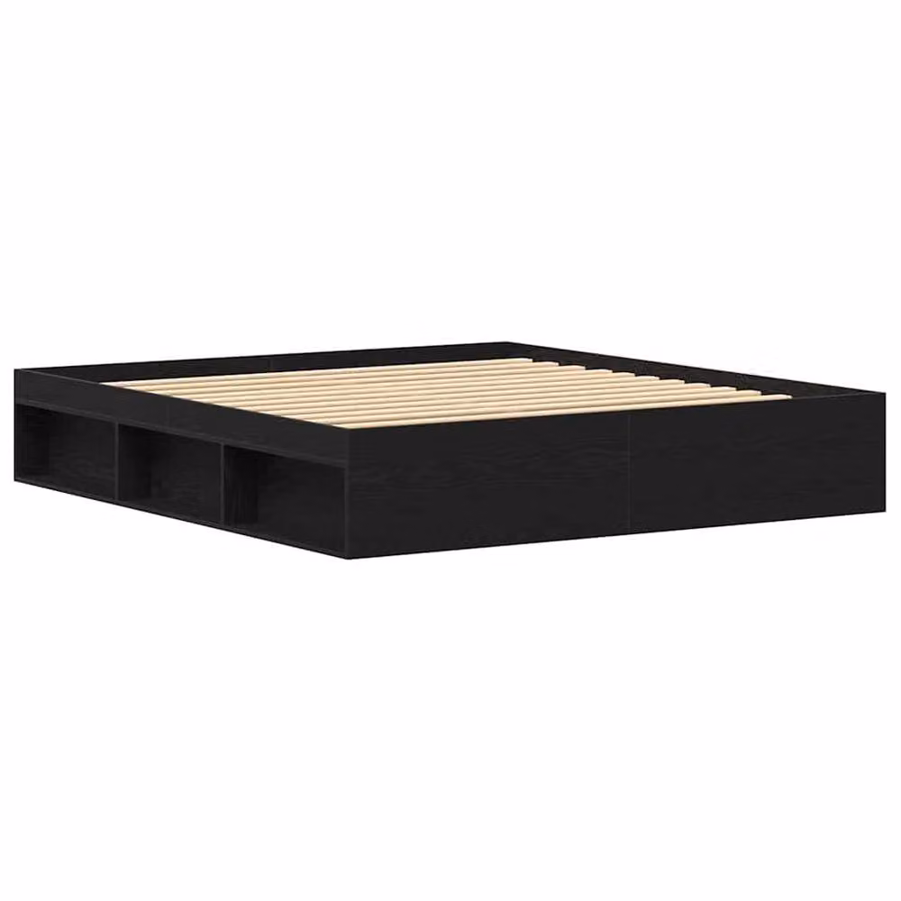 Berkfield Home Black Oak Bed Frame with Side Compartments, W/D/H: 200 x 200 cm – 3