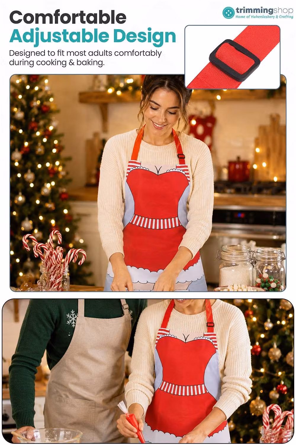 Neel Blue Mrs Claus Christmas Festive Cooking Apron for Women in Red, W/H: 75 x 60 cm – 3