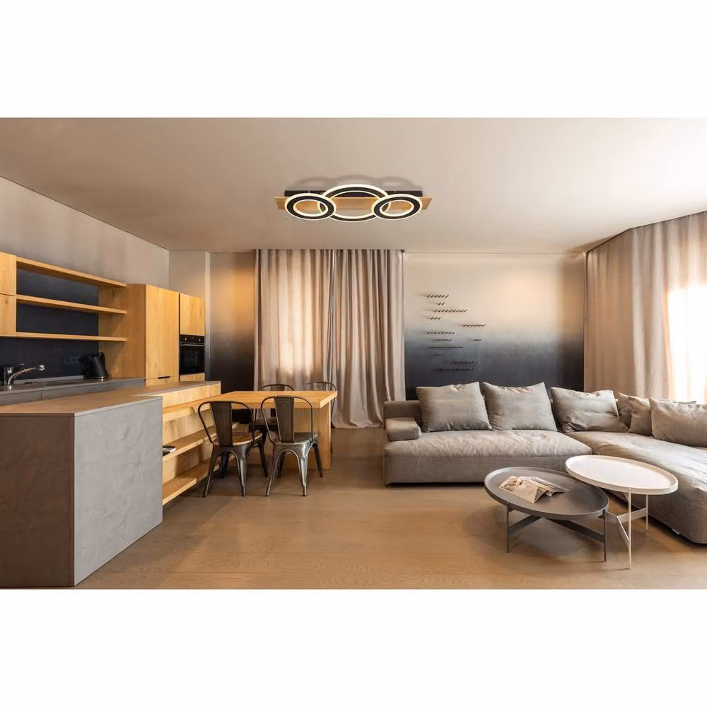 Netlighting Jayden 3 Ring Semi Flush Ceiling Light in Brown Wood Look with 3x LED Warm White 3000K – 3