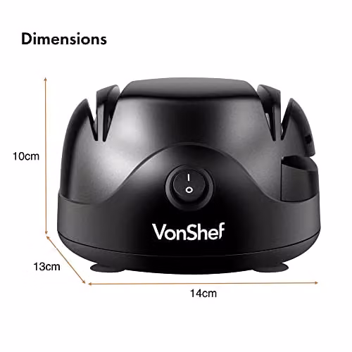 VonShef Electric Knife Sharpener in Black with 2 Grinding Wheels and Non-Slip Feet – 4