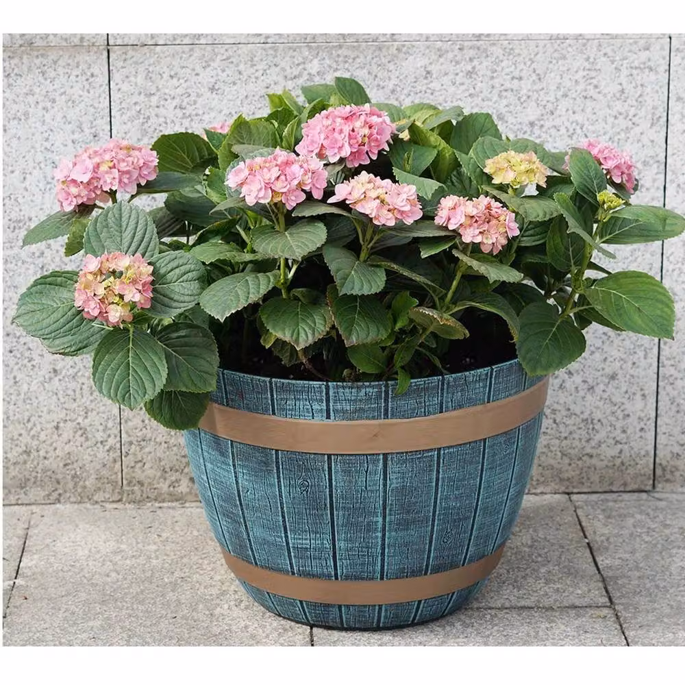 Havendro Blue Rustic Plastic Barrel Planter Tub Set of 2 – 4