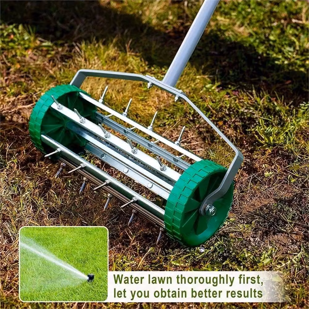 SPETLEK Heavy Duty Rolling Lawn Aerator Roller with 3 Piece Steel Handle in Green – 2