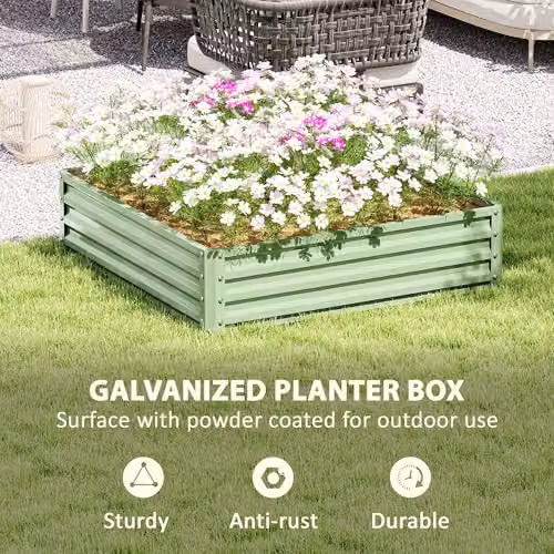 Outsunny 432L Raised Garden Bed in Green Galvanised Steel, W/D/H: 120 x 120 x 30 cm – 4