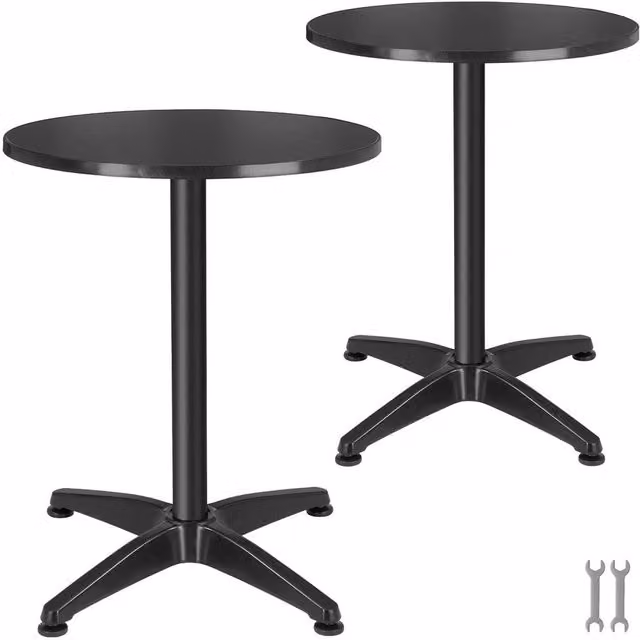 tectake Viktor Aluminum Bistro Table, Foldable and Height-Adjustable, Black, Diameter: 60 cm – 1