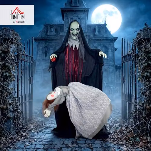 HOMCOM Halloween Animated Standing Witch with Floating Ghost Decoration, Multicolour – 2