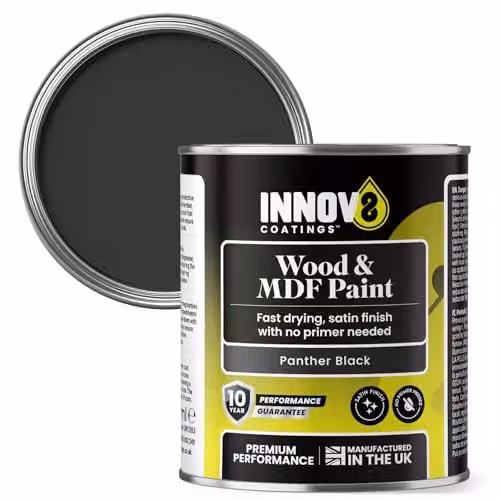 INNOV8 COATINGS Satin Finish Wood and MDF Paint, Panther Black, 250 ml – 1