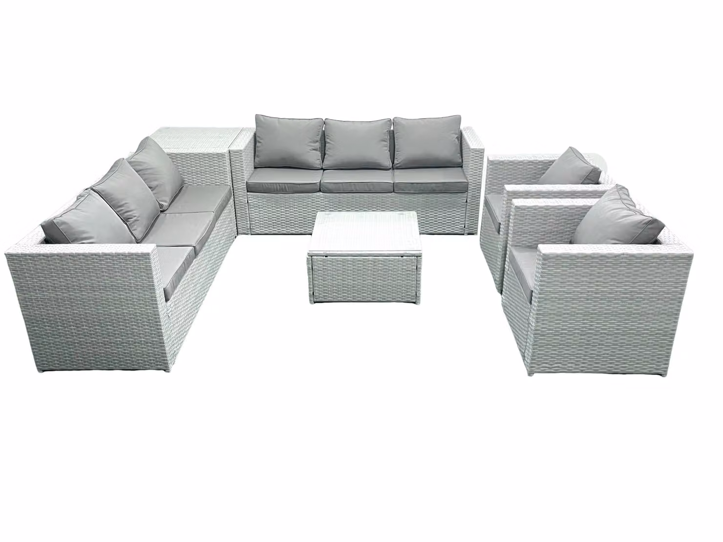 Fimous Outdoor Rattan Garden Furniture Set in Light Grey Mixed with 2 Armchairs, Square Coffee Table and Side Table – 2