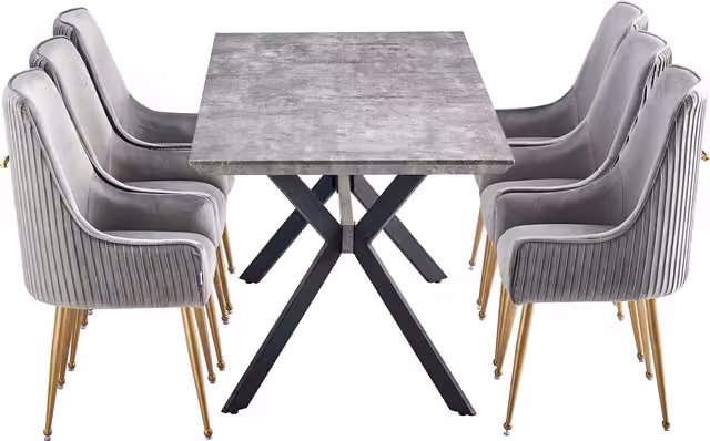 Life Interiors Soho Blaze LUX Dining Set with Rectangular Drop Leaf Table and 6 Grey Velvet Upholstered Chairs