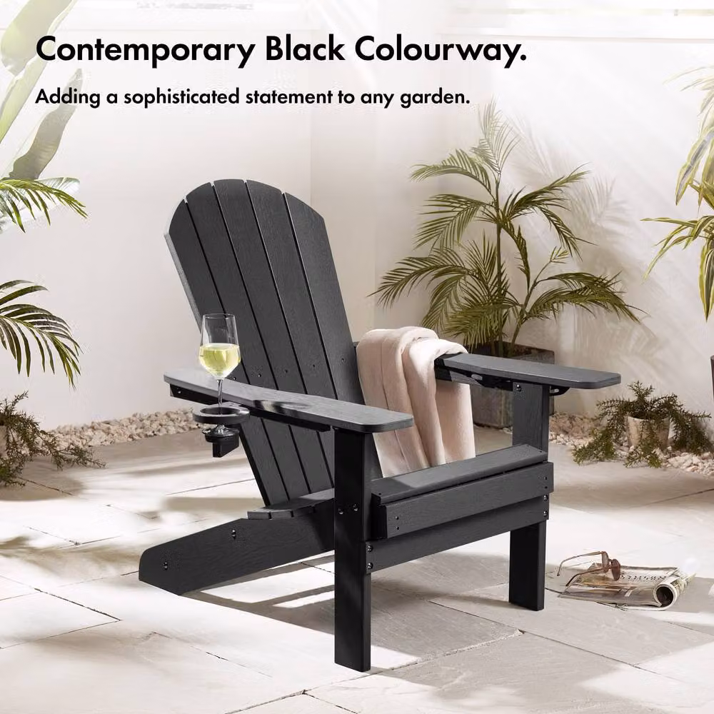 VonHaus Westport Reclining HDPE Adirondack Garden Chairs in Black, 2 Pack – 2