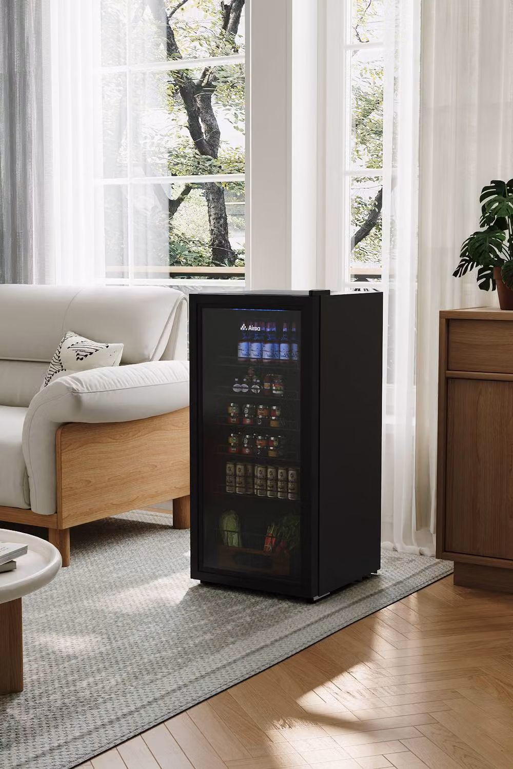 Living and Home Freestanding Compact Refrigerator with Glass Door and LED Interior Light in Black – 4