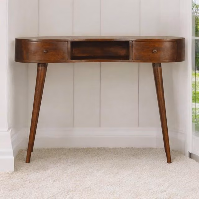 Aosom UK Wood Console Table with 2 Drawers and Open Slot in Brown, W/D/H: 110 x 35 x 78 cm – 1
