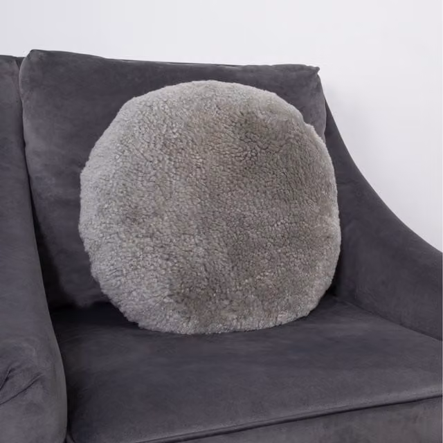Native Natural Grey Short Pile Sheepskin Round Cushion