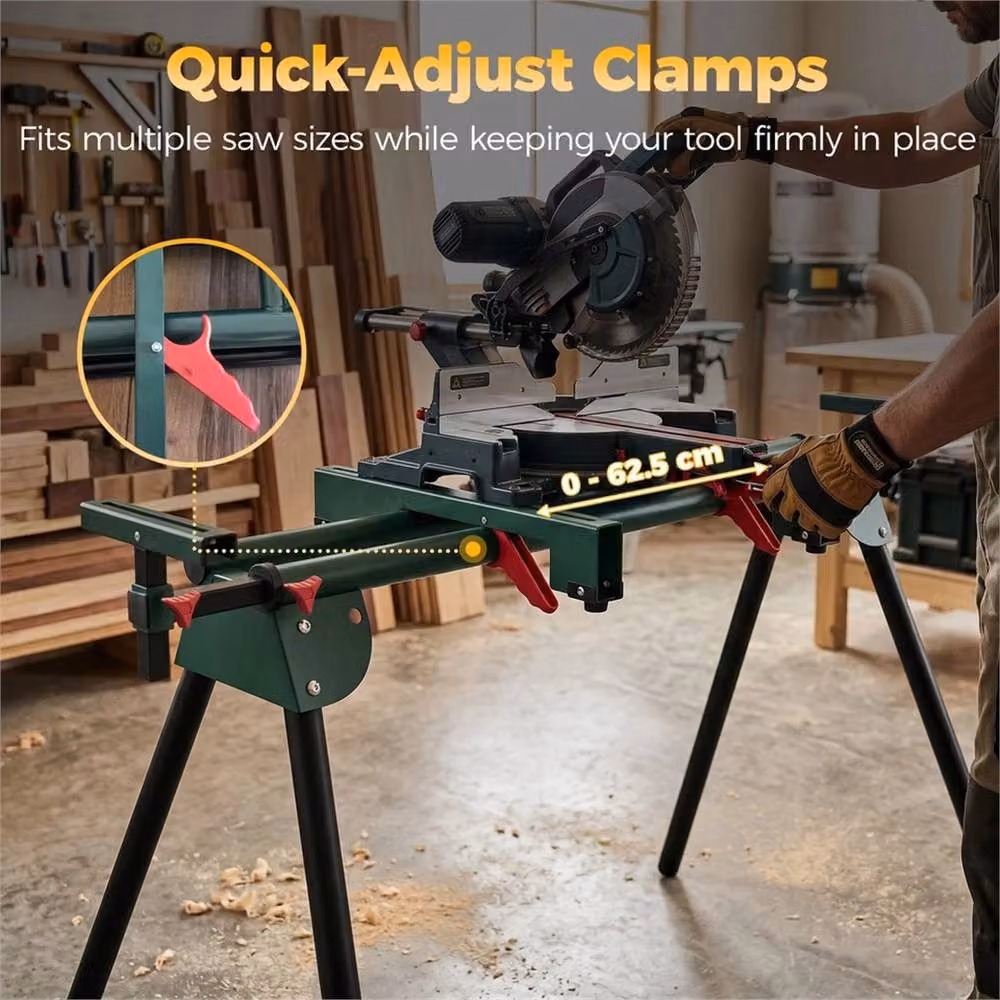 SPETLEK Universal Mitre Saw Stand with Adjustable Rollers and Support Arms, Green, W: 1000 cm, D: 52 cm, H: 76 cm – 4