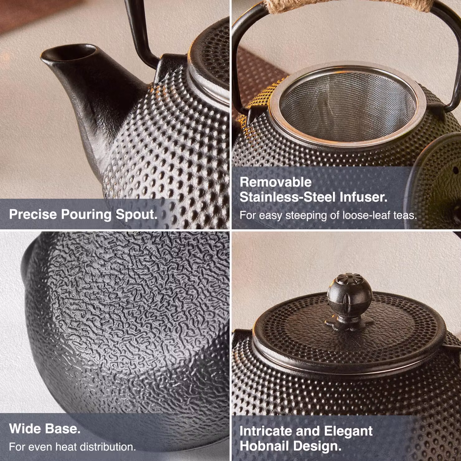 VonShef Black Cast Iron Cat Teapot with Infuser, 800ml – 3