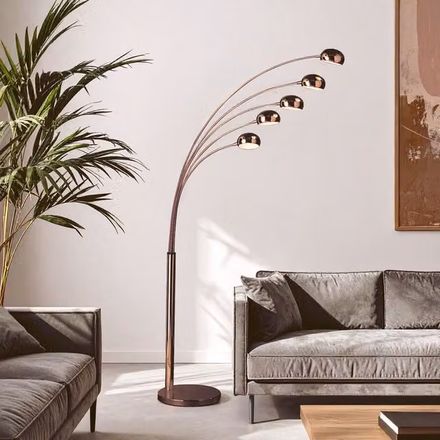 Orsina 5 Arced Lights Floor Lamp by Interiors by Premier, Modern Multi Arm Metal Floor Light with Marble Base in Copper – 2