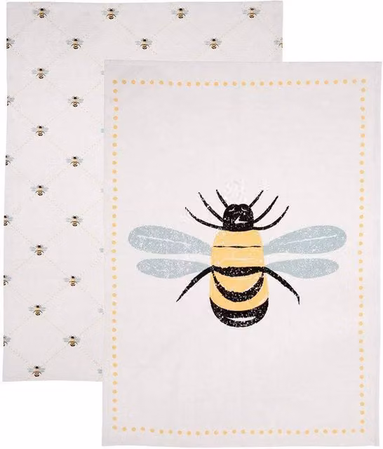 Dexam Bees Knees Set of 2 Multicolour Graphic Cotton Tea Towels