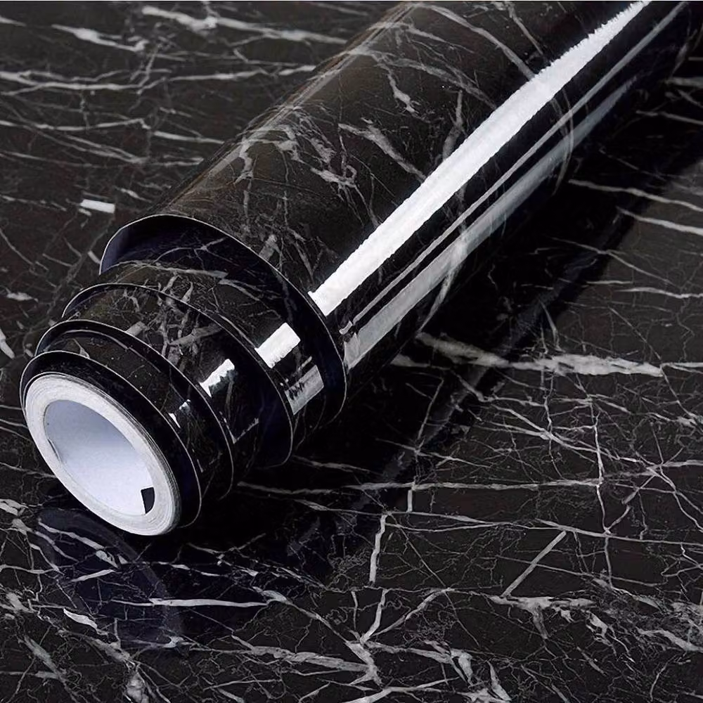 FLAVORA Self Adhesive Marble Vinyl Wrap for Kitchen Worktops and Cupboard Doors, Black, W: 100 cm, L: 1600 cm – 3