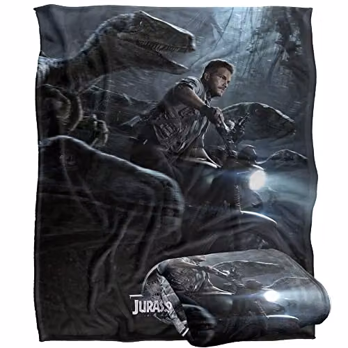LOGOVISION Jurassic World Raptor Poster Super Soft Fleece Throw Blanket, Multicolour and White, W/D/H: 152 x 127 cm – 1