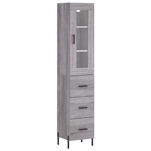 vidaXL Modern Grey Sonoma Highboard with Glass Doors and Internal Shelves, W/D/H: 34.5 x 34 x 180 cm – 1