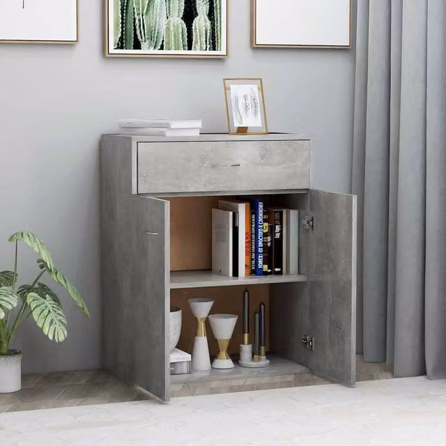 Berkfield Home Modern Abstract Sideboard in Concrete Grey, W/D/H: 60 x 30 x 75 cm