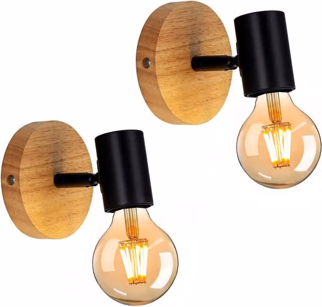 The Bath Plus TB+ Industrial Adjustable LED Wall Light Pack of 2 in Black and Wood