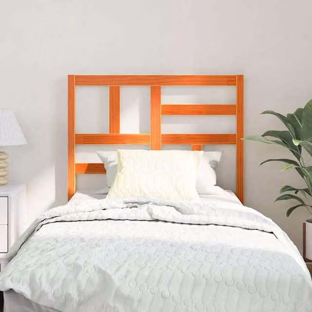 Berkfield Home Solid Pine Wood Bed Headboard in Wax Brown, W: 105.5 cm, D: 4 cm, H: 104 cm