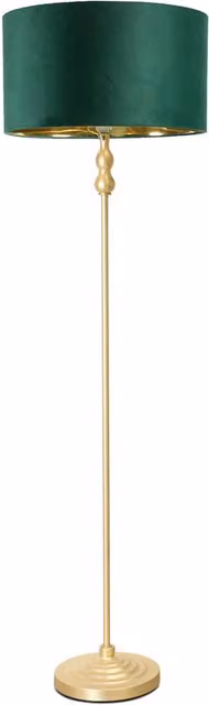 Maggie Gold Candlestick Floor Lamp with Green Velvet and Gold Inner Shade