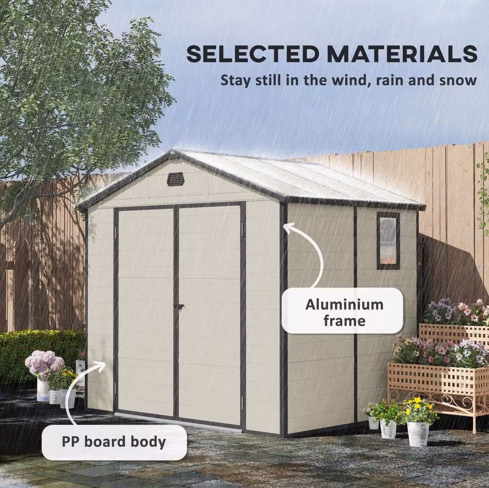 STILVORA Beige Plastic Pent Garden Shed with Window and Lockable Door W/D/H: 228 x 190 x 190 cm – 3