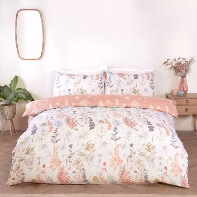 Rapport Home Camargue Reversible Microfibre Floral Duvet Cover and Fitted Sheet Set, Multicolour, Double (140 x 200 cm)