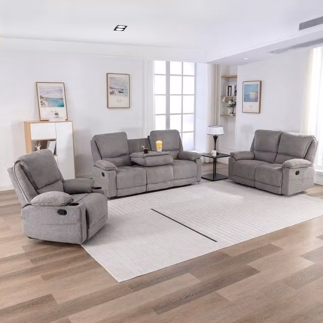 More4Homes Sydney Fabric Latch Recliner Sofa Set in Grey