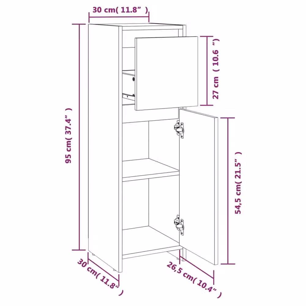 Berkfield Home Stylish Smoked Oak Bathroom Cabinet in Brown, W/D/H: 30 x 30 x 95 cm – 5