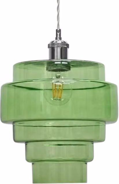 First Choice Lighting Benson 5 Tier Green Transparent Glass Easy Fit Pendant Lightshade