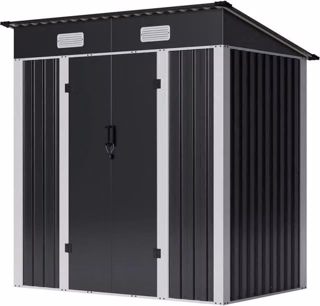Kelvenix Black Metal Pent Roof Garden Shed with Single Door and Roof Vent, W/D/H: 182.88 x 121.92 x 181.0 cm – 1
