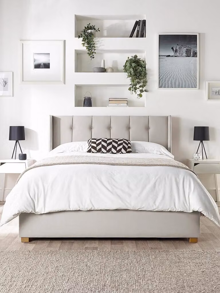 Catherine Lansfield Utopia Double Ottoman Bed in Silver Velvet with Lift Up Storage Base, W/D/H: 140 x 200 cm