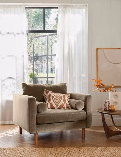 Barker and Stonehouse Moore Mid-Century Chenille Snuggle Chair in Light Grey
