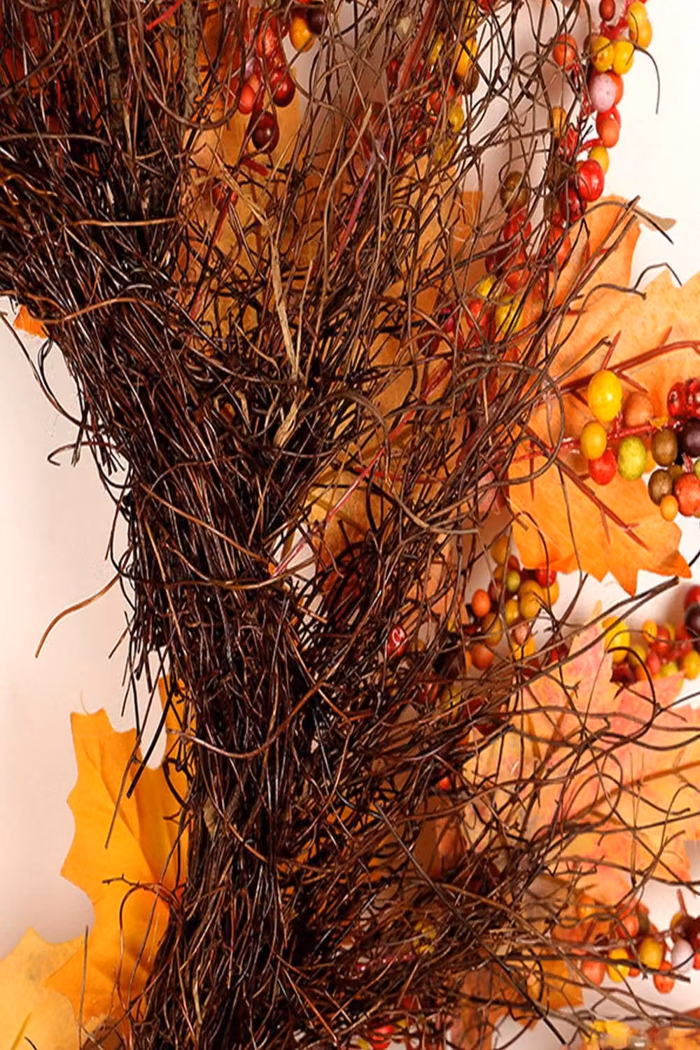 Garden Sanctuary Orange Rattan Maple Leaves and Berries Lighted Autumn Wreath – 5
