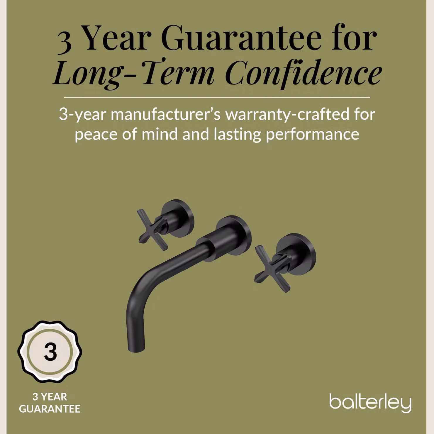 Balterley Connect Wall Mounted 3 Hole Basin Mixer Tap with Two Handles in Matt Black – 4