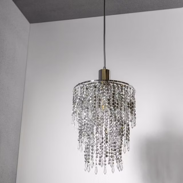 CGC Lighting Liza Three Tier Large Crystal and Chrome Ceiling Light Shade in Silver