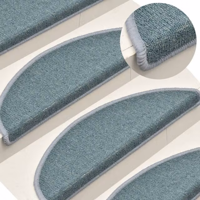 Berkfield Home Self-Adhesive Carpet Stair Treads, 15 Pieces, Blue, W: 56 cm, D: 30 cm, H: 3 cm – 1