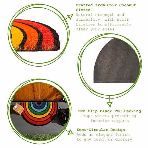 Nicola Spring Half Moon Coir Door Mat, Multicolour, W: 60 cm, D: 40 cm – 3