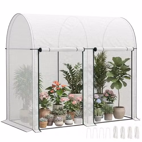 Outsunny White Walk-In Greenhouse with Roll-Up Zipped Doors, W/D/H: 200 x 100 x 178 cm