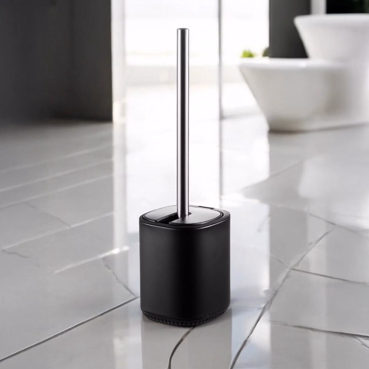 Showerdrape Dante Black Bathroom Accessory Set with Freestanding Floor Caddy, Toilet Brush and Holder – 1
