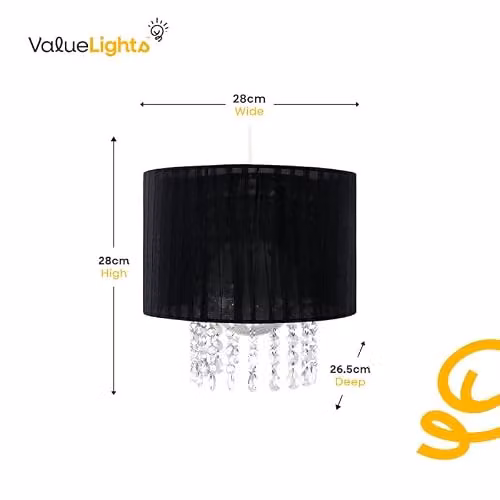 MiniSun Black Voile Ribbon Cylinder Pendant Light Shade with Acrylic Droplets, Width: 28 cm – 3